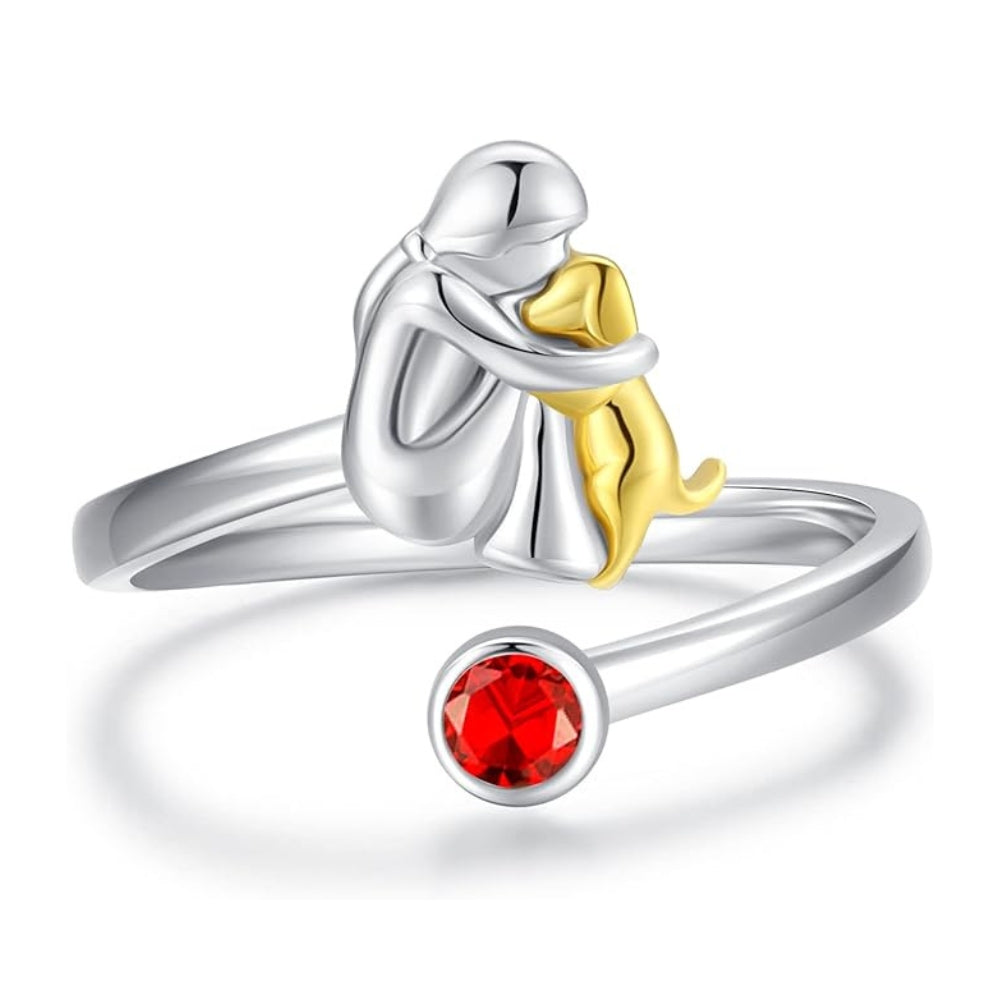 Sterling Silver Dog &amp; Girl Ring – Adjustable and Symbolic